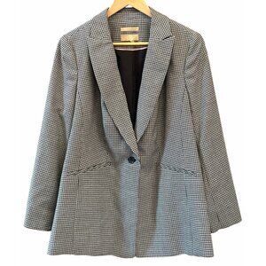 Talbots Plus Sz Black White Wool Houndstooth Blazer Single Button Preppy Classic